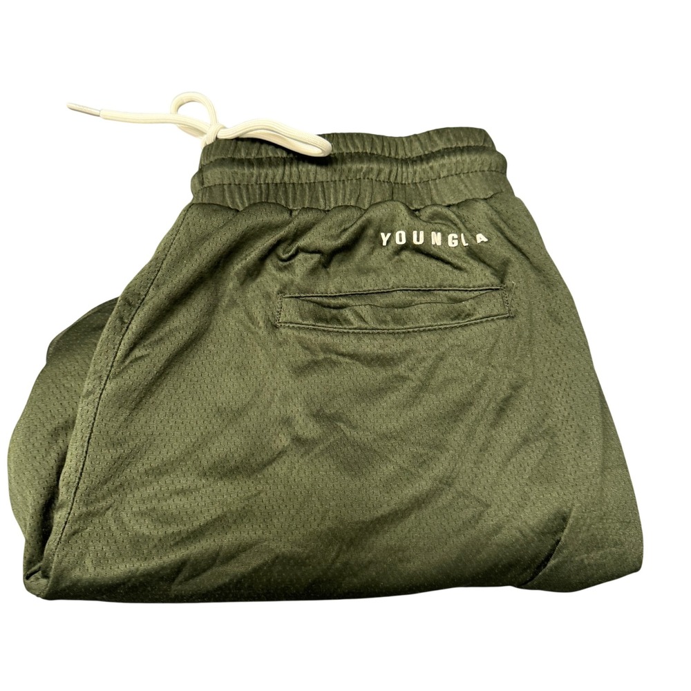 YoungLA Gym Shorts Mens Large Heavy Mesh Green Athletic Basketball Zip Pockets